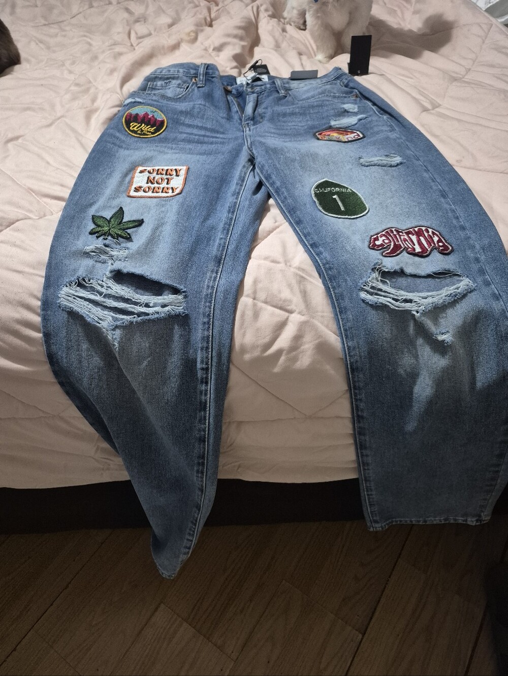 So Cute!! Fashion Nova Light Blue High-Rise Wide Leg Patched Jeans - Blue